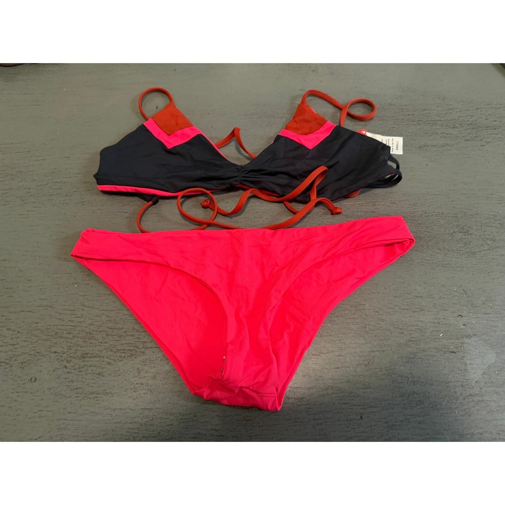 L*Space Womens Colorblock Bikini Set Pink Black Orange Small NWOT